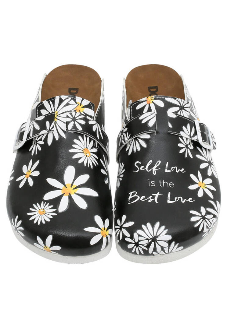 Women Vegan Leather Black Slippers - Self Love is the Best Love - 2