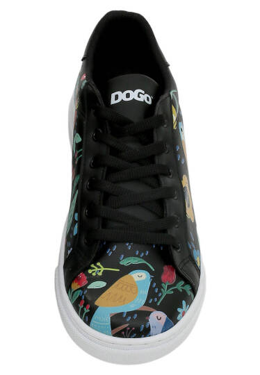 Women Vegan Leather Black Sneakers - Flowers & Birds - 9