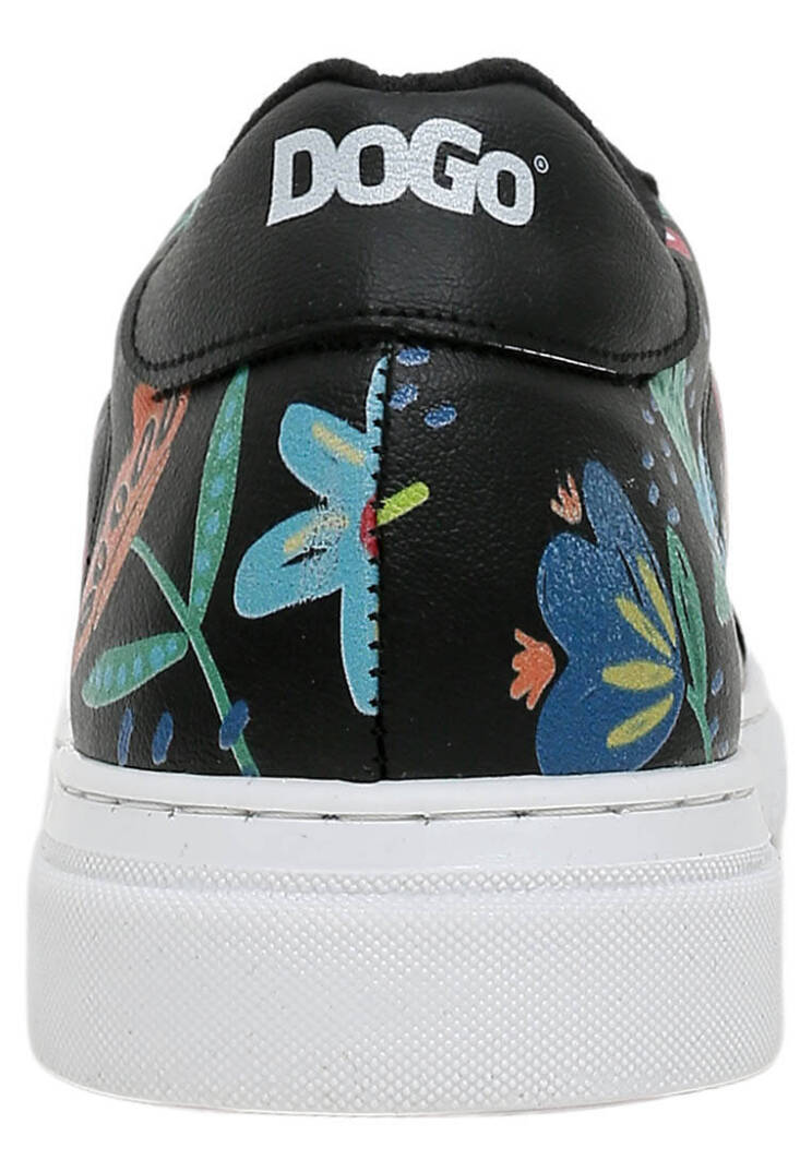 Women Vegan Leather Black Sneakers - Flowers & Birds - 10