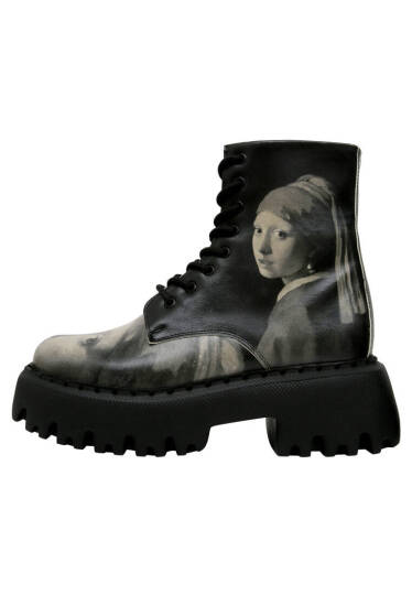 Women Vegan Leather Black Tall Boots - Girl With a Pearl Earring - 2