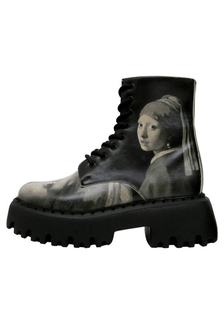 Women Vegan Leather Black Tall Boots - Girl With a Pearl Earring - 2