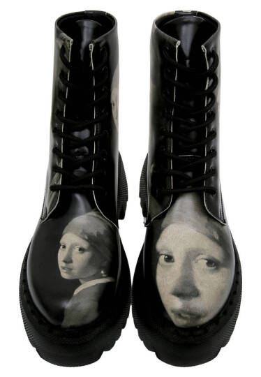 Women Vegan Leather Black Tall Boots - Girl With a Pearl Earring - 3