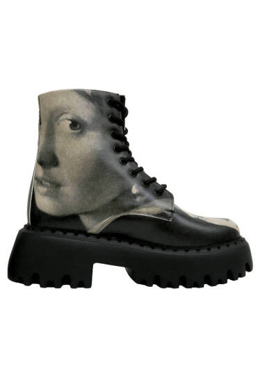 Women Vegan Leather Black Tall Boots - Girl With a Pearl Earring - 4