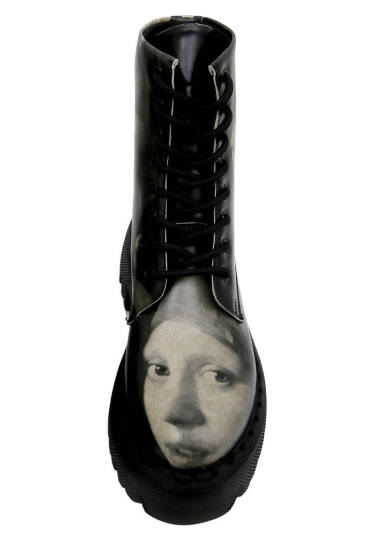 Women Vegan Leather Black Tall Boots - Girl With a Pearl Earring - 5