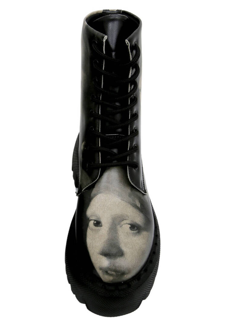 Women Vegan Leather Black Tall Boots - Girl With a Pearl Earring - 5