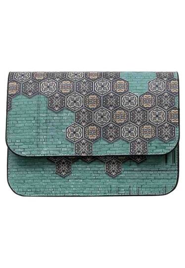 Women Vegan Leather Blue Handbag - Ethnic Faience
