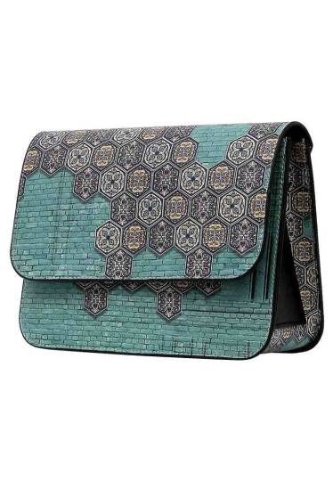 Women Vegan Leather Blue Handbag - Ethnic Faience - 3