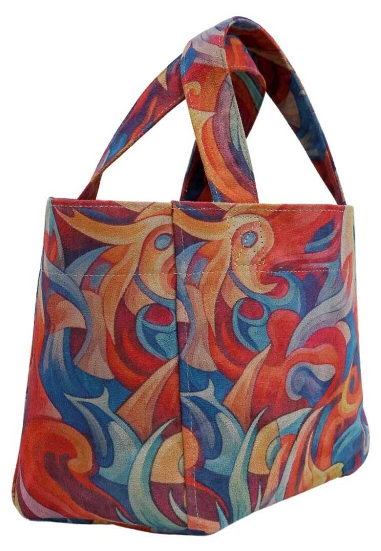 Women Vegan Leather Blue Medium Tote Bag - Spirals of Colour - 5