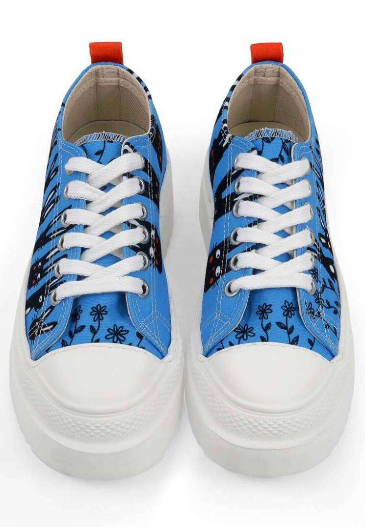 Women Vegan Leather Blue Platform Sneakers - Line of Rabbits - 3