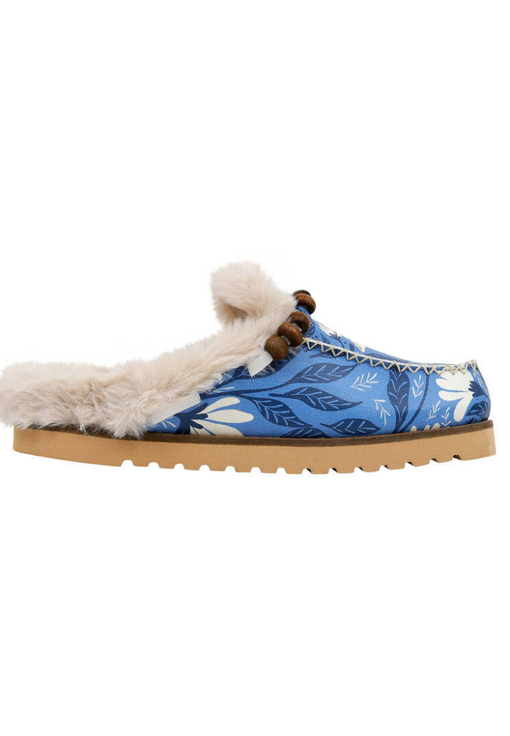 Women Vegan Leather Blue Plush Slippers - Bunny Bloom - 4