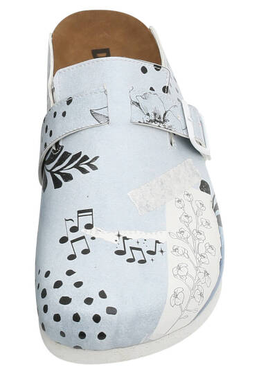 Women Vegan Leather Blue Slippers - Birds Chirping - 5