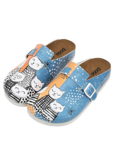 Women Vegan Leather Blue Slippers - Family Portrait - 2