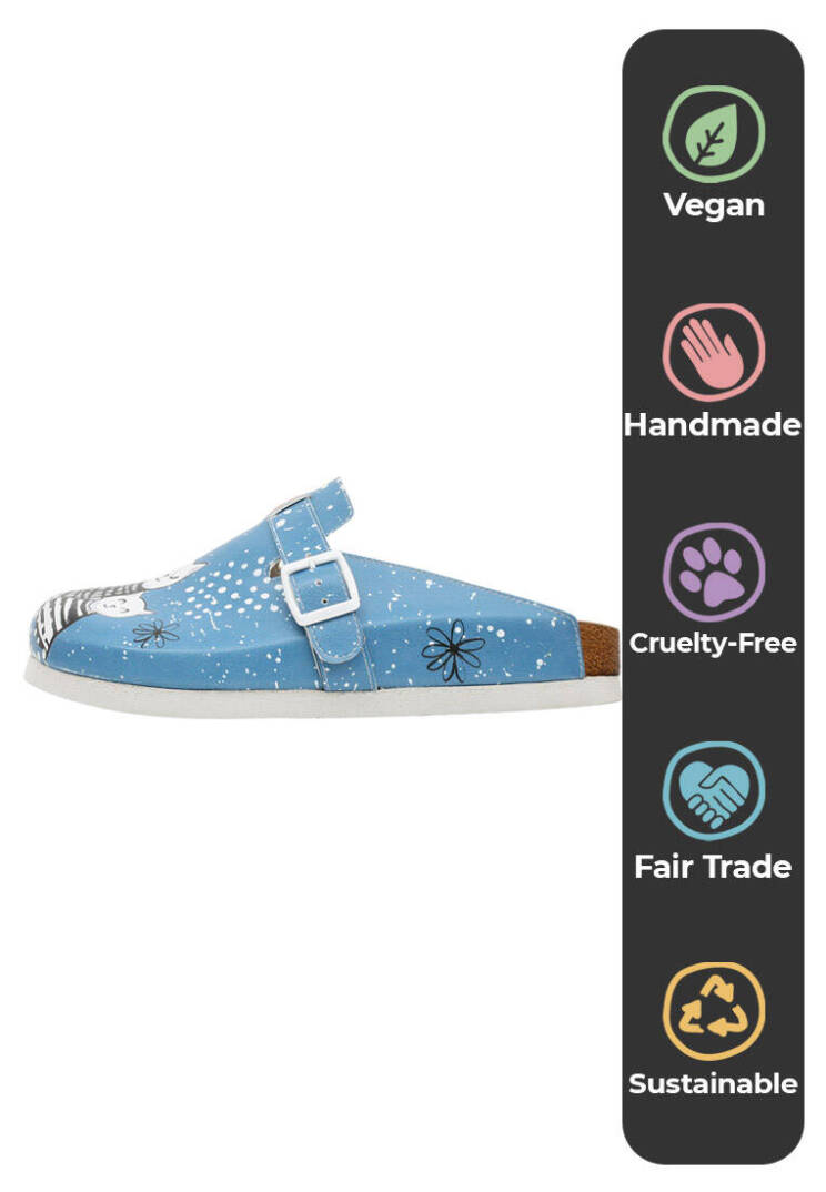 Women Vegan Leather Blue Slippers - Family Portrait - 5