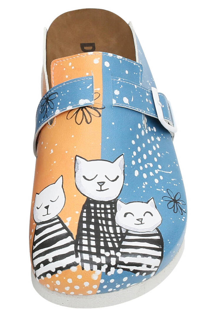 Women Vegan Leather Blue Slippers - Family Portrait - 6