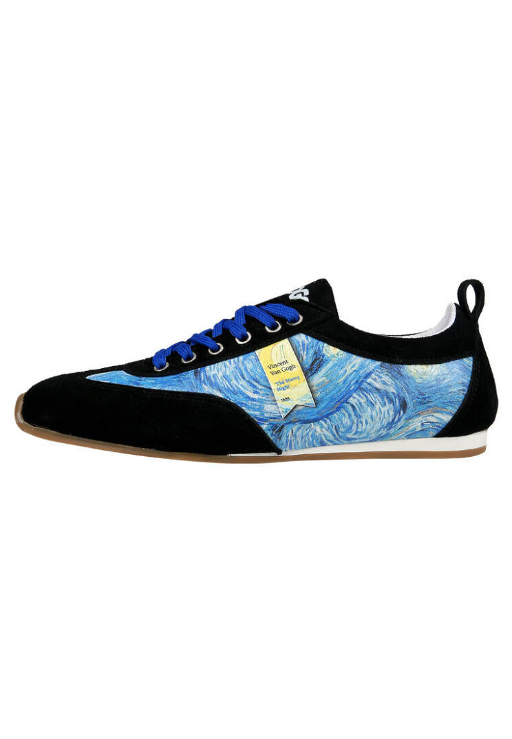 Women Vegan Leather Blue Sneakers - Vincent van Gogh The Starry Night - 1