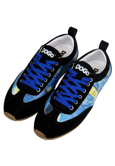 Women Vegan Leather Blue Sneakers - Vincent van Gogh The Starry Night - 2