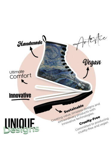Women Vegan Leather Blue Tall Boots - Vincent van Gogh The Starry Night Collage Muse - 5