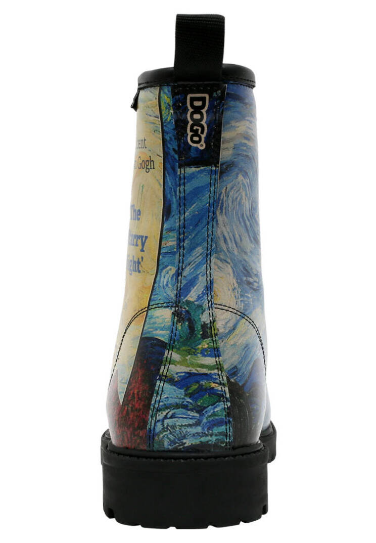 Women Vegan Leather Blue Tall Boots - Vincent van Gogh The Starry Night Collage Muse - 8
