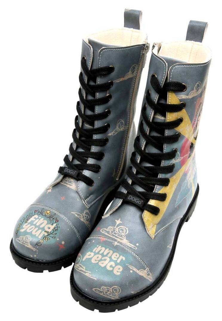 Women Vegan Leather Blue Zipped Tall Boots - Find Your Inner Peace - 3