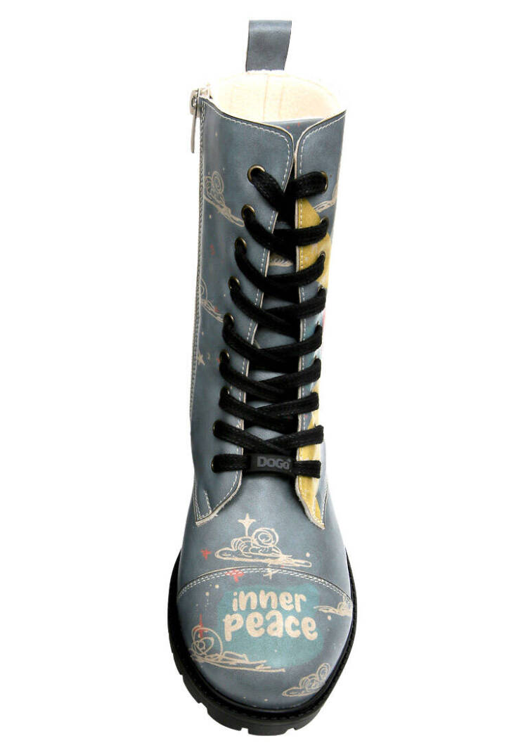 Women Vegan Leather Blue Zipped Tall Boots - Find Your Inner Peace - 7