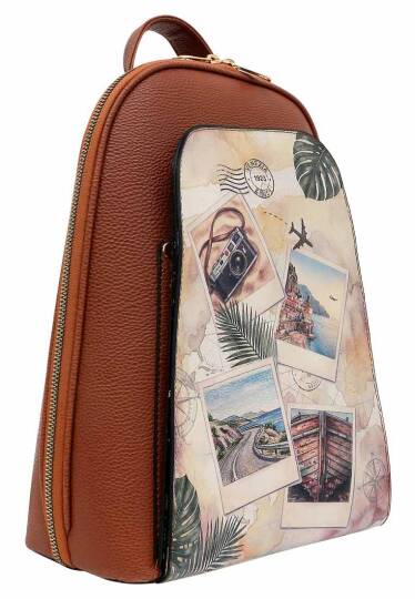 Women Vegan Leather Brown Backpack - Ink and Pictures - 2