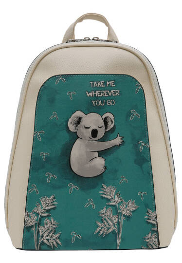 Women Vegan Leather Cream Backpack - Koala Hug