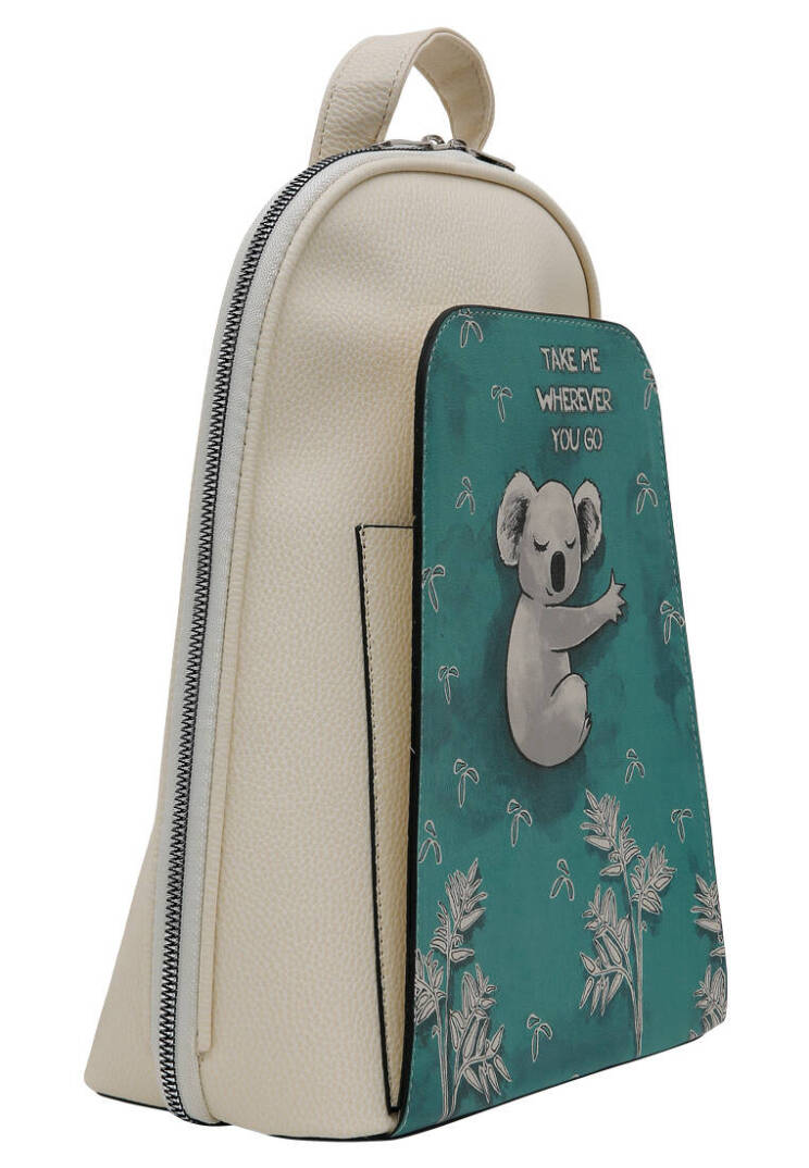 Women Vegan Leather Cream Backpack - Koala Hug - 2