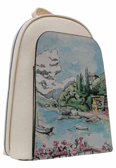 Women Vegan Leather Cream Backpack - Lago di Como - 2