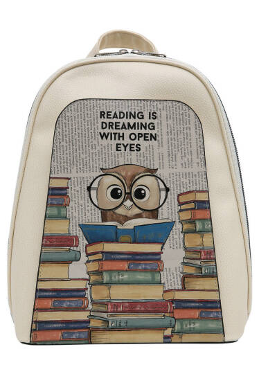 Women Vegan Leather Cream Backpack - The Wise Owl