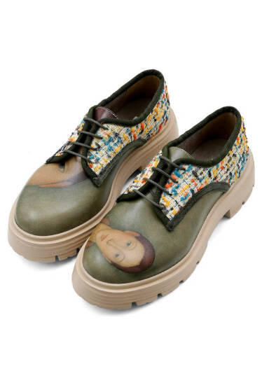 Women Vegan Leather Cream Casual Shoes - Painting of a Lady