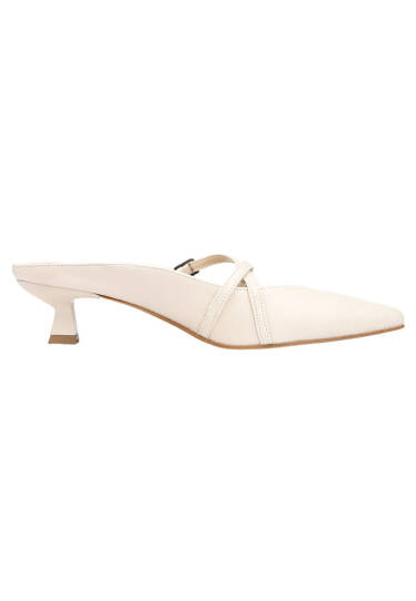 Women Vegan Leather Cream Heeled Slippers - Whiskers and Purrs - 4