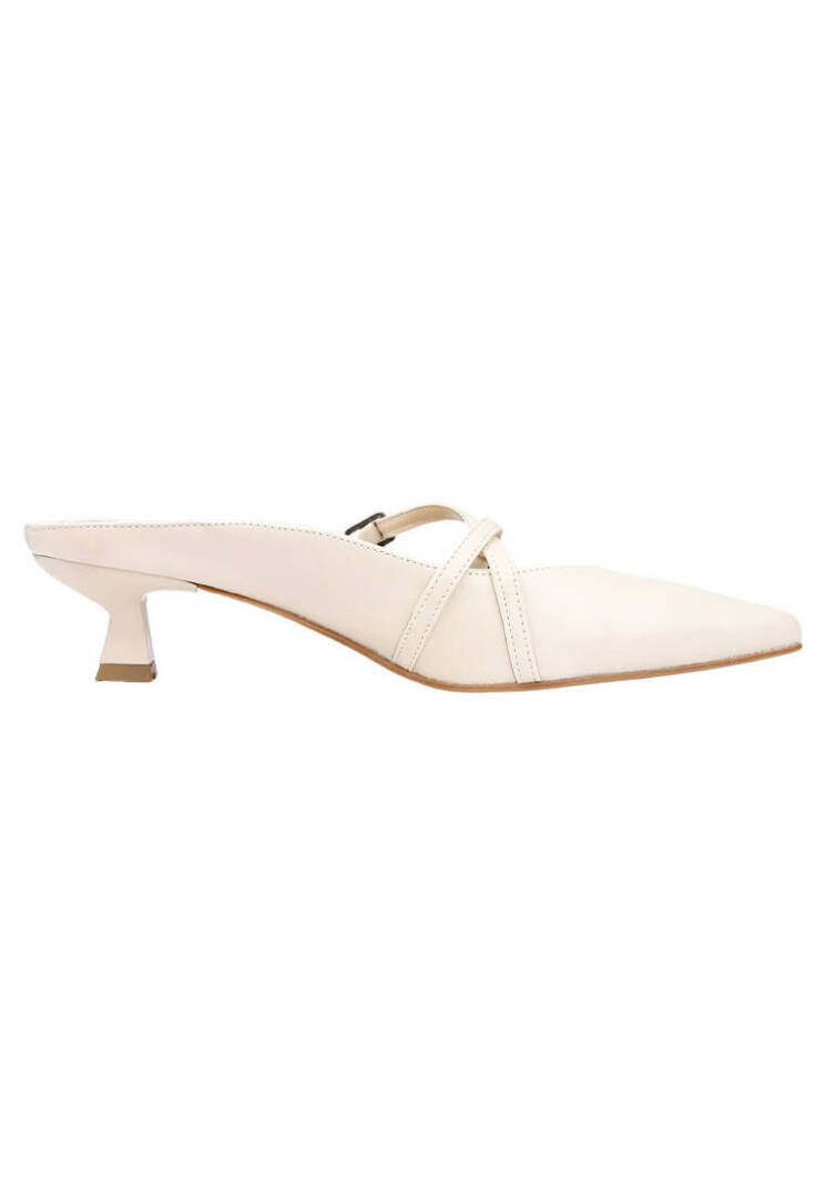 Women Vegan Leather Cream Heeled Slippers - Whiskers and Purrs - 4