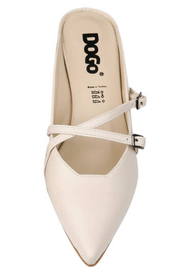 Women Vegan Leather Cream Heeled Slippers - Whiskers and Purrs - 5