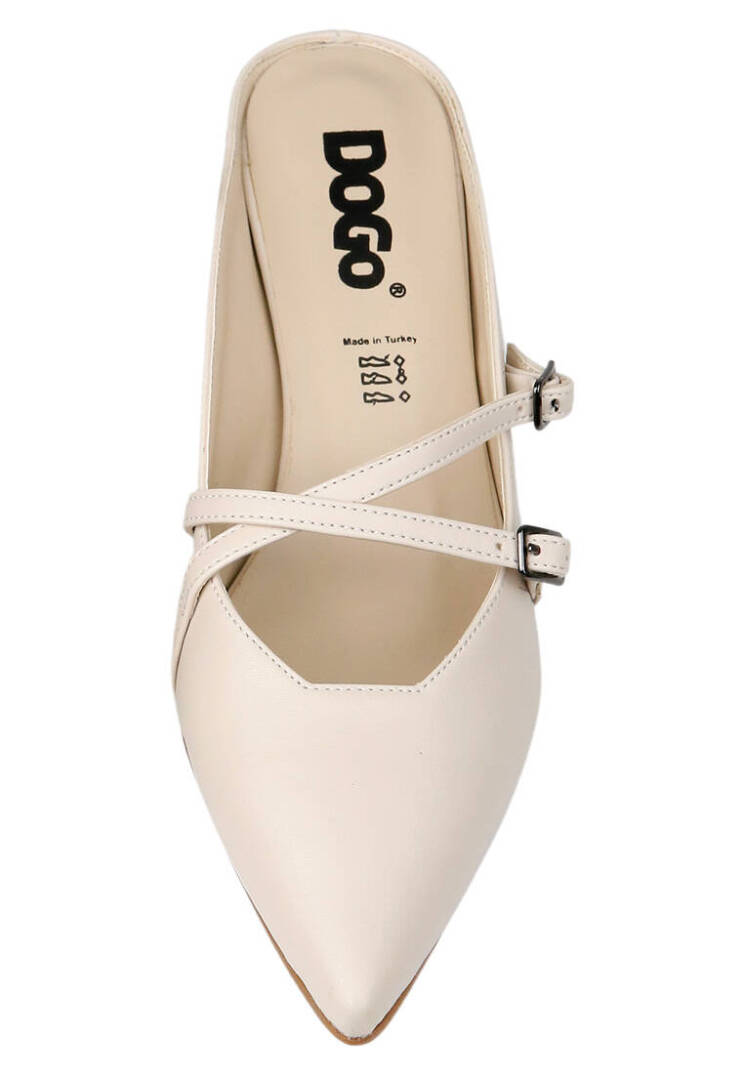 Women Vegan Leather Cream Heeled Slippers - Whiskers and Purrs - 5