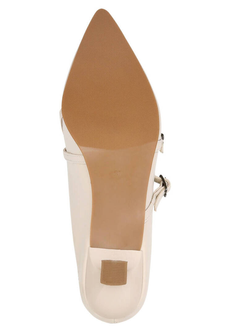 Women Vegan Leather Cream Heeled Slippers - Whiskers and Purrs - 6