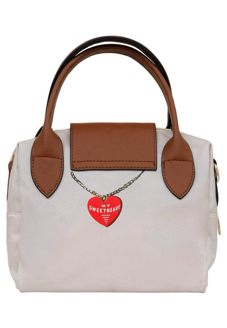 Women Vegan Leather Cream Medium Handbag - Teddy Bear - 4