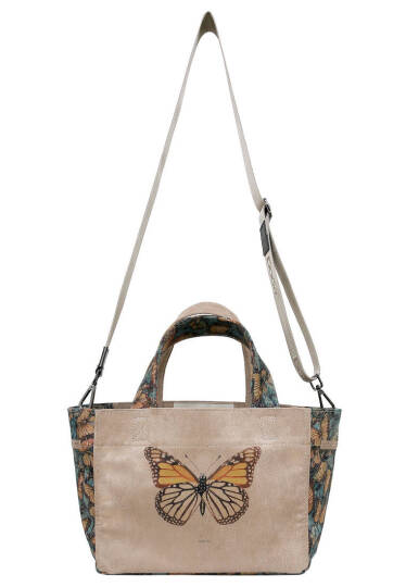Women Vegan Leather Cream Medium Tote Bag - Moths and Butterflies - 3