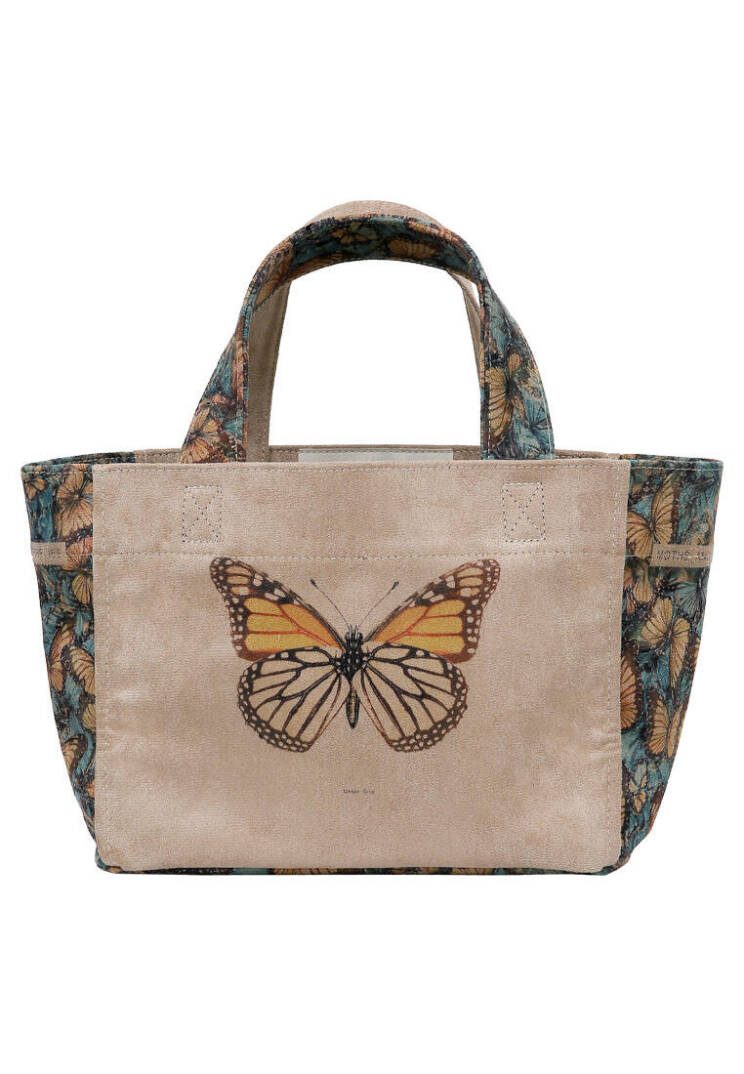 Women Vegan Leather Cream Medium Tote Bag - Moths and Butterflies - 4