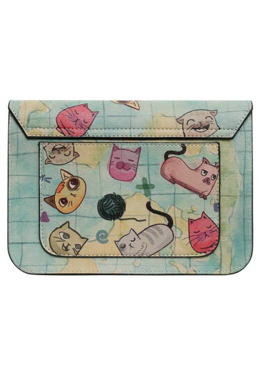 Women Vegan Leather Green Clutch Bag - Cats of the World - 5