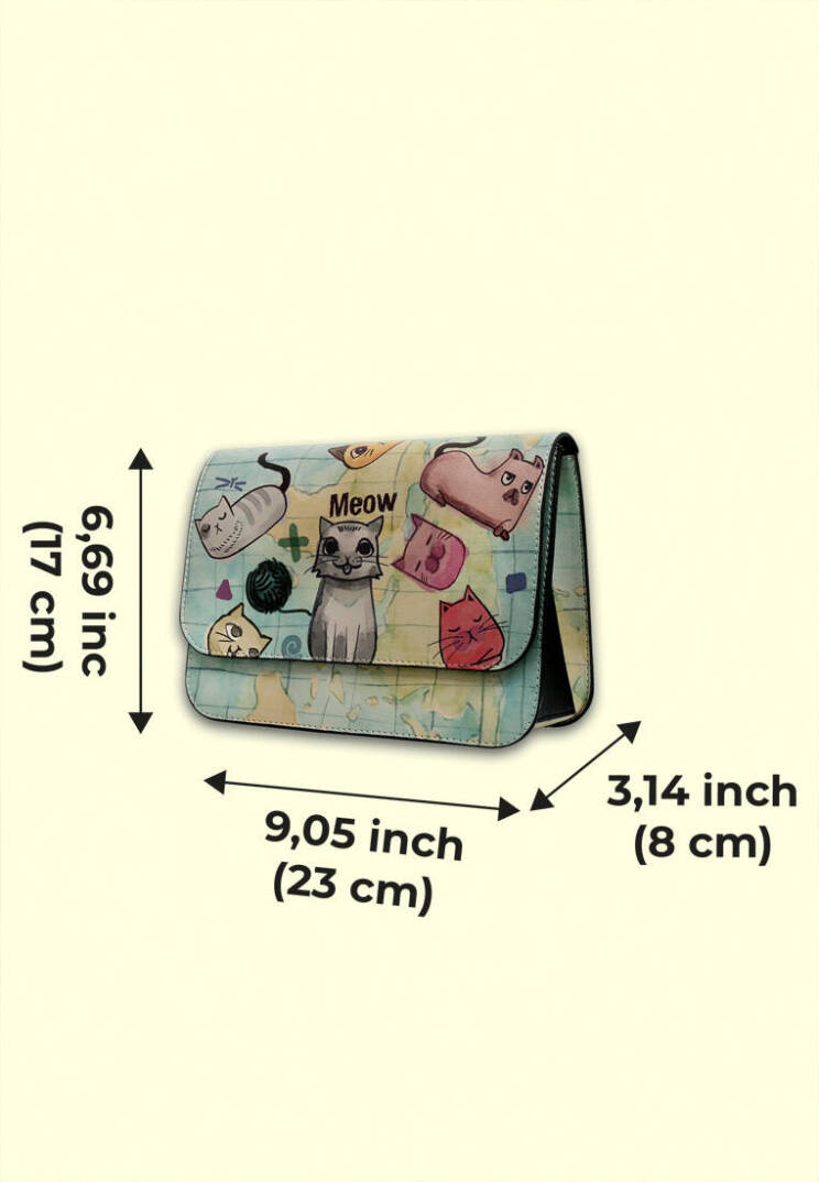 Women Vegan Leather Green Clutch Bag - Cats of the World - 6