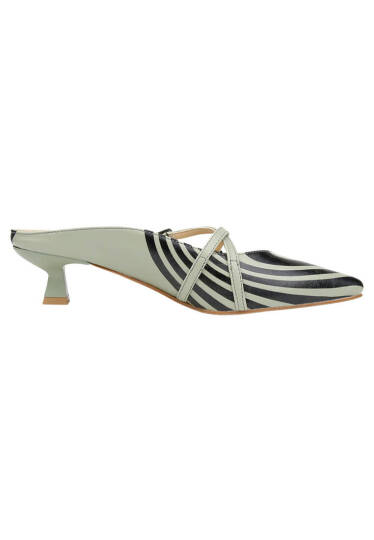 Women Vegan Leather Green Heeled Slippers - Zig Zag - 5