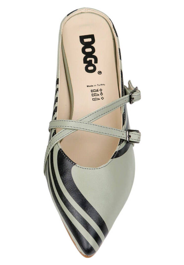 Women Vegan Leather Green Heeled Slippers - Zig Zag - 6