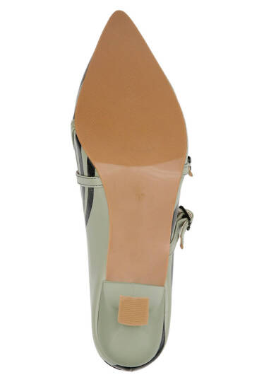 Women Vegan Leather Green Heeled Slippers - Zig Zag - 7