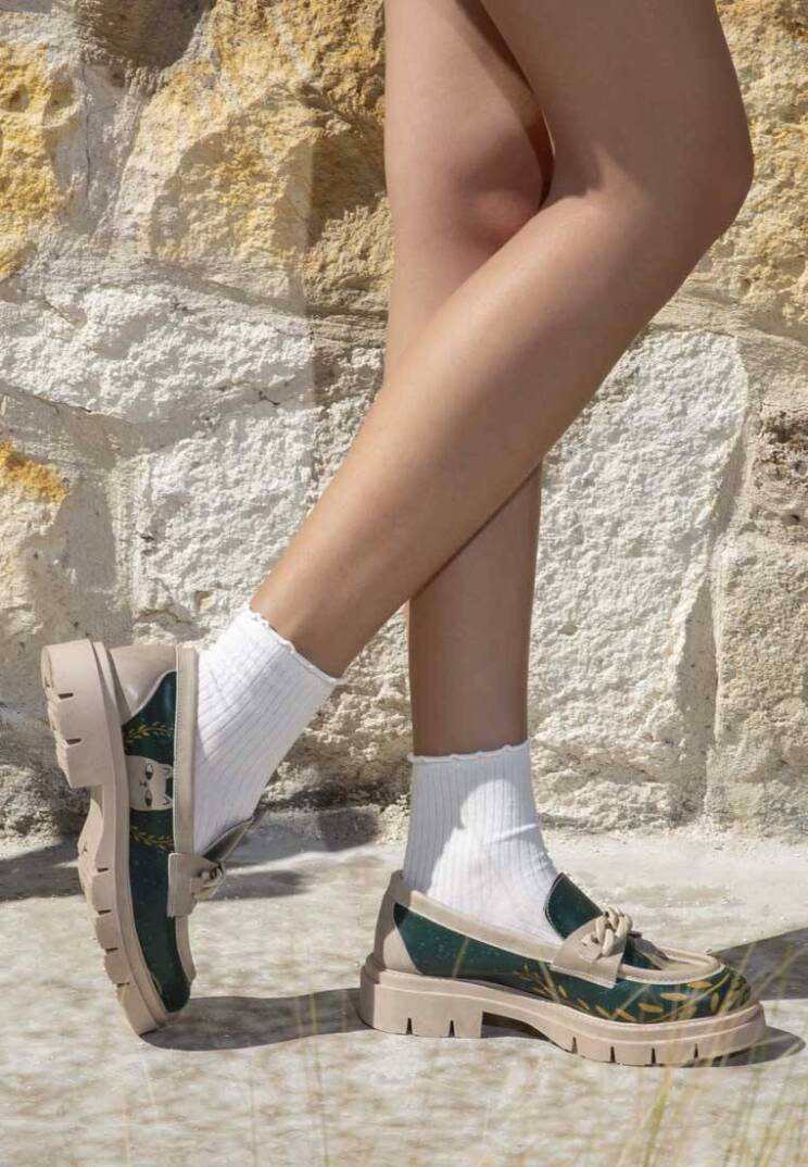 Women Vegan Leather Green Loafers - I Do What I Want - 5