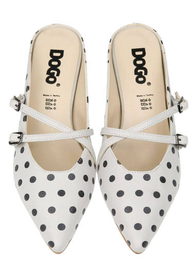 Women Vegan Leather Grey Heeled Slippers - Polka Dots - 3