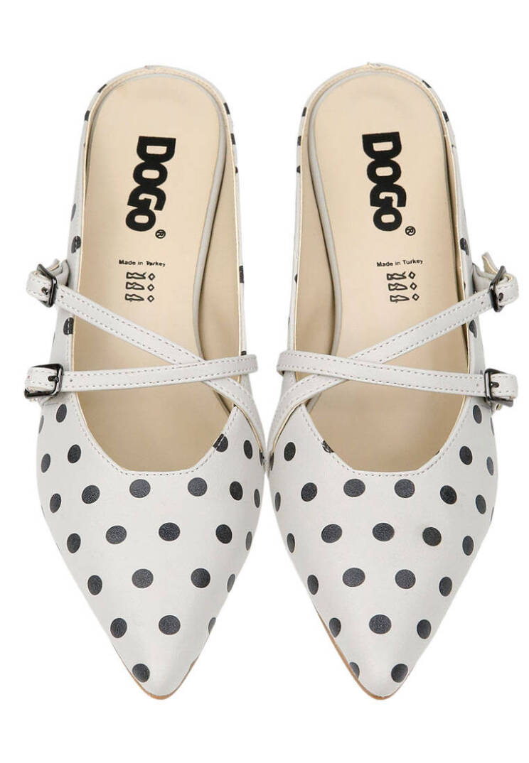 Women Vegan Leather Grey Heeled Slippers - Polka Dots - 3
