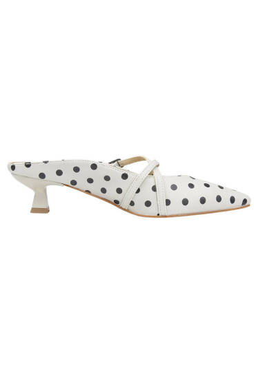 Women Vegan Leather Grey Heeled Slippers - Polka Dots - 5