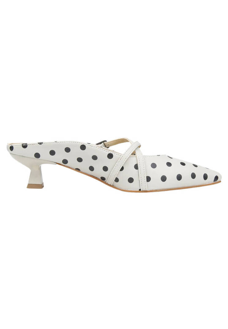 Women Vegan Leather Grey Heeled Slippers - Polka Dots - 5