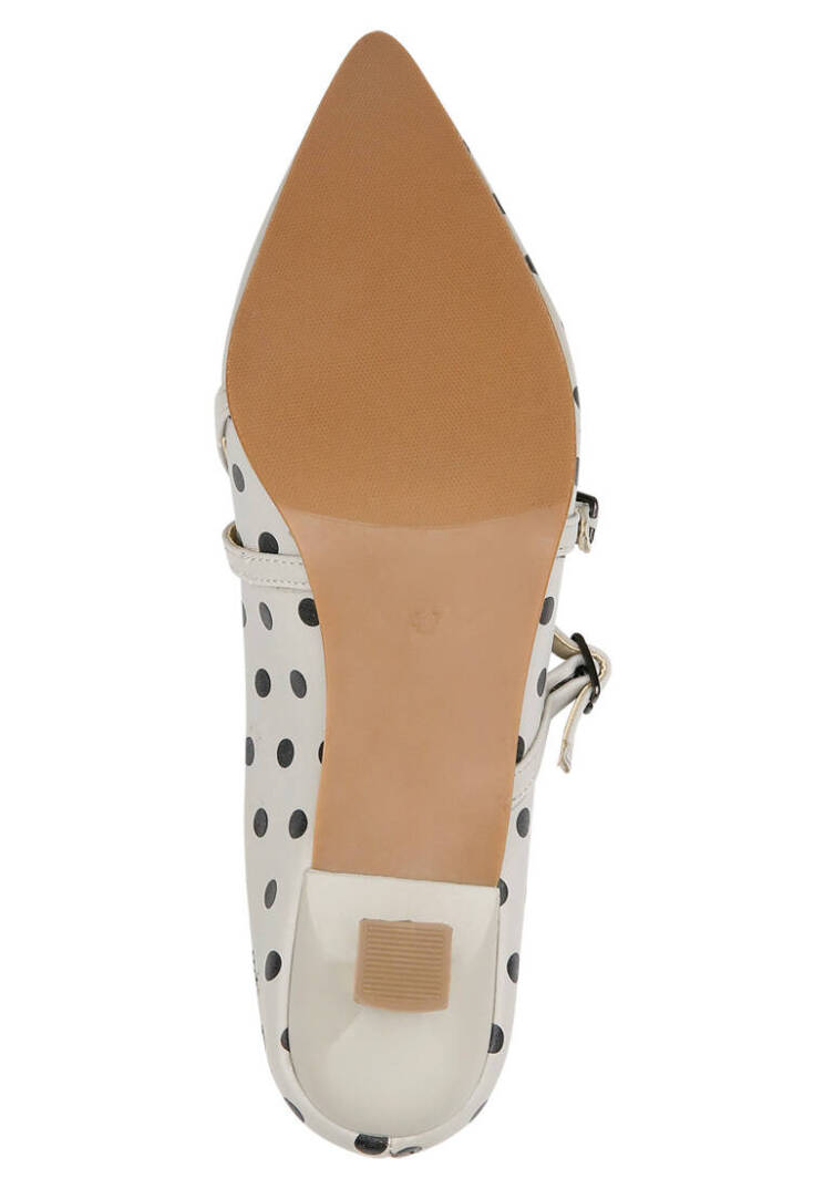 Women Vegan Leather Grey Heeled Slippers - Polka Dots - 7
