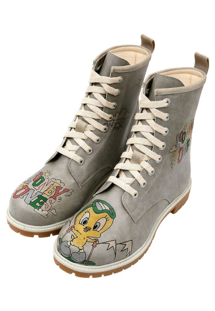 Women Vegan Leather Grey Tall Boots - Warner Bros Tweety Looney Tunes Ski Club - 3